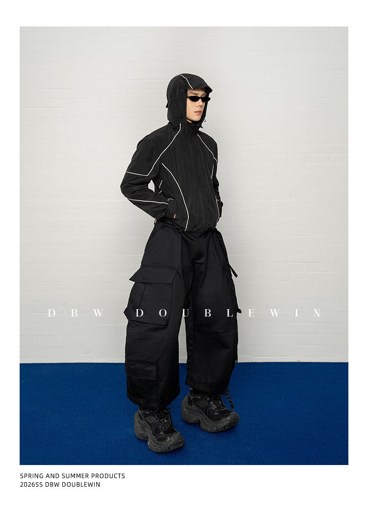 Jacket with detachable hood and UV protection
