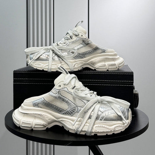 Metallic Panel Rope Lace Slip-On Shoes