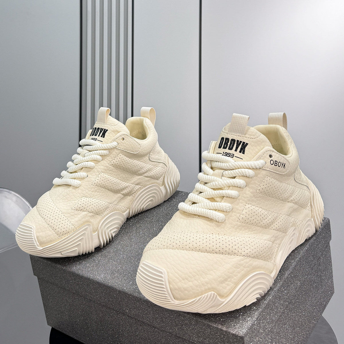 Platform Knit Chunky Lace-Up Sneakers