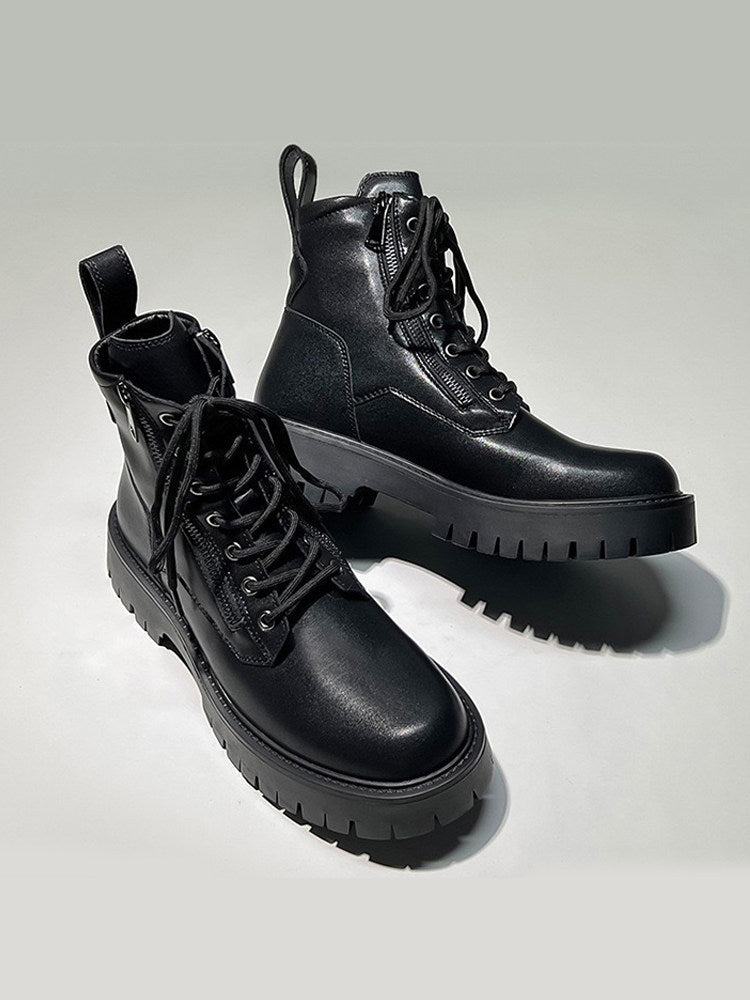 Leather Side Zipper High-Top Boots