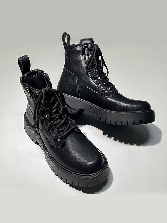 Leather Side Zipper High-Top Boots