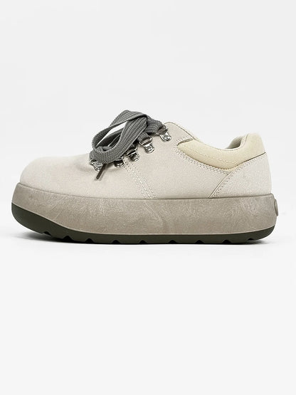 Chunky Sole Puffy Design Suede Sneakers