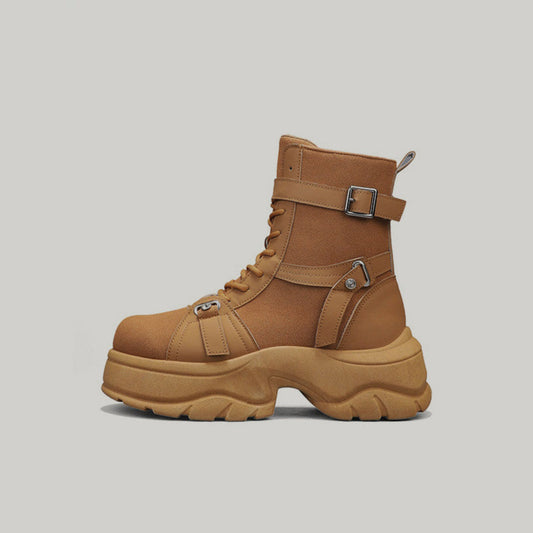 Platform High-Top Metal Buckle Lace-Up Boots