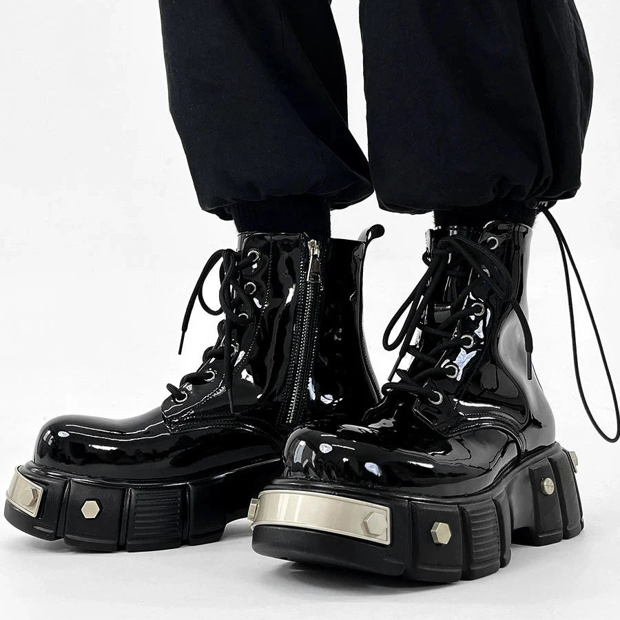 Chunky Sole Zipper Design High-Top Leather Boots