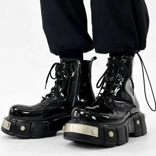 Chunky Sole Zipper Design High-Top Leather Boots