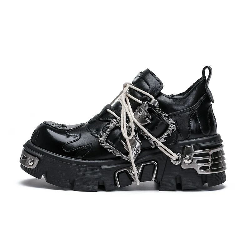 Metal Detail Chunky Sole Derby Leather Shoes