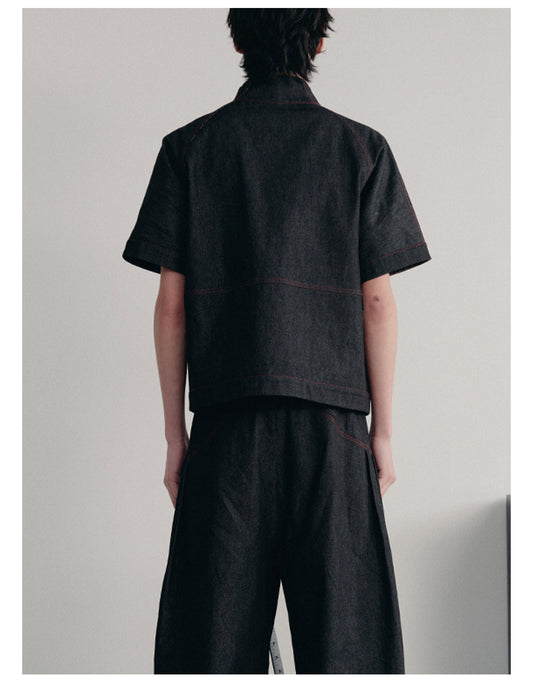 Stand collar denim shirt