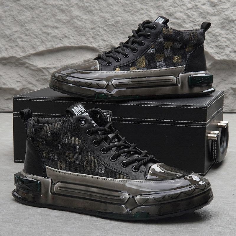 Distressed Check Platform Sneakers WN24728