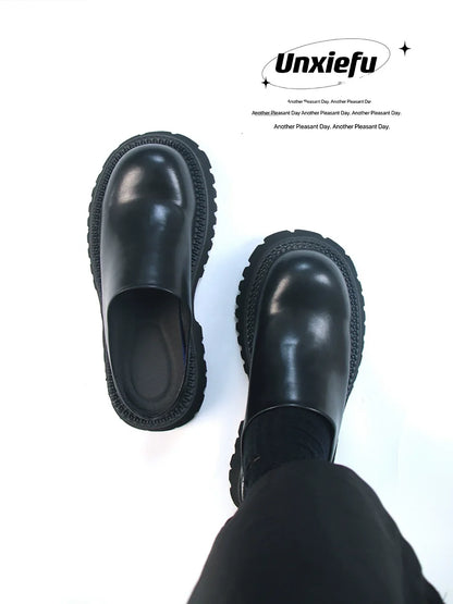 Chunky Sole Leather Mule Derby Shoes