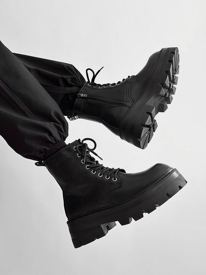 Chunky Lug Sole Platform Lace-Up Zipper Boots