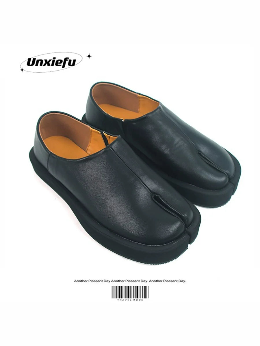 Chunky Sole Leather Tabi Slip-On Shoes