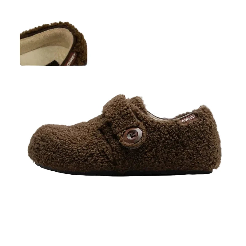 Cozy Fleece Button Mary Jane Slippers