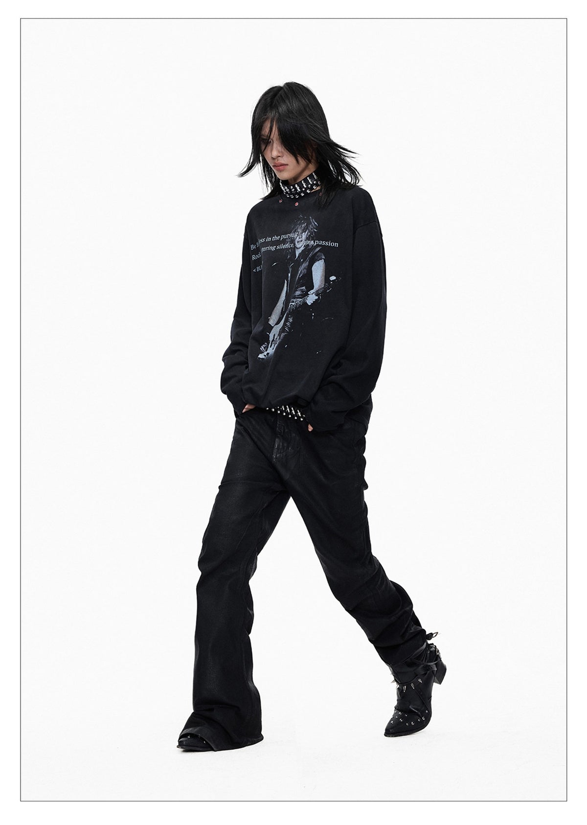 Dark Wash Long Sleeve Punk T-shirt