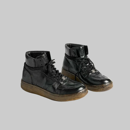 Vintage Black Leather High-Top Sneakers