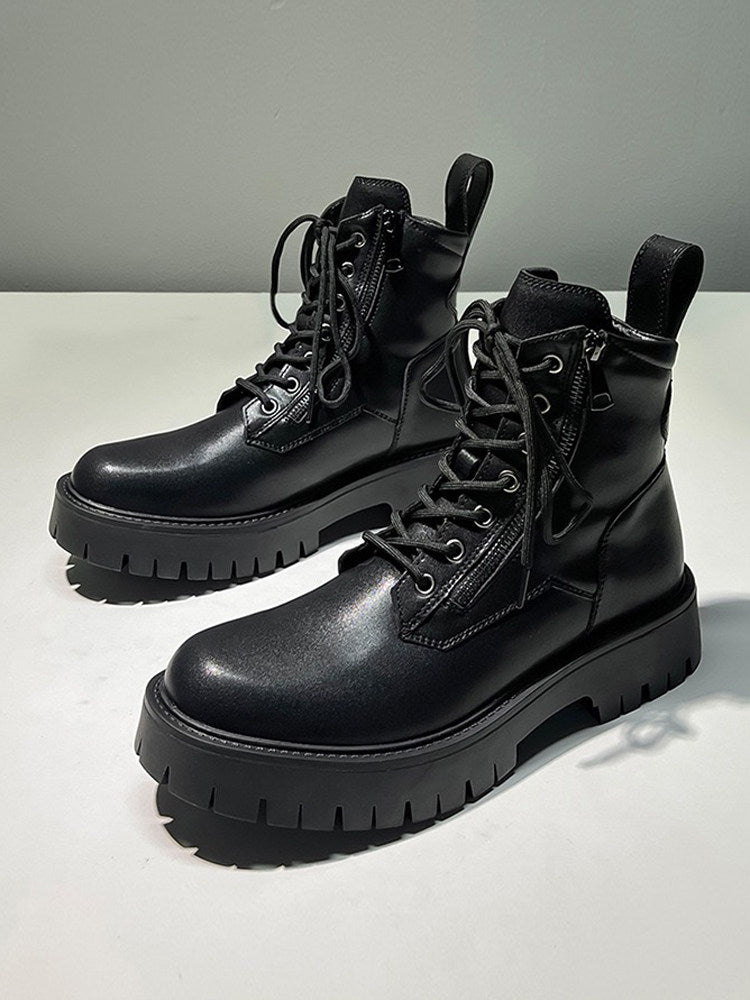 Leather Side Zipper High-Top Boots