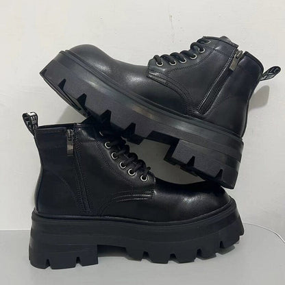 Chunky Lug Sole Platform Lace-Up Zipper Boots