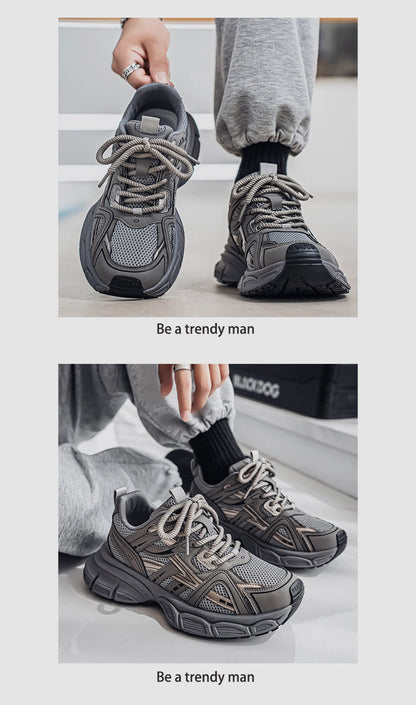Mesh Panel Chunky Lace-Up Sneakers