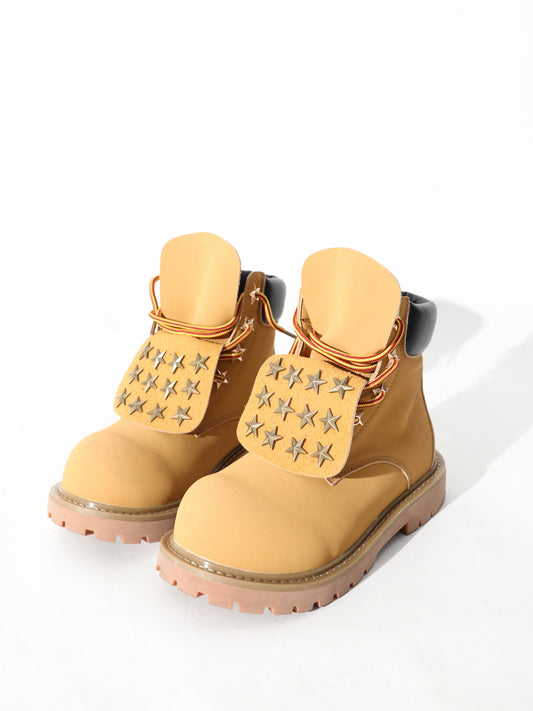Star Studs Flap Lace-Up Boots