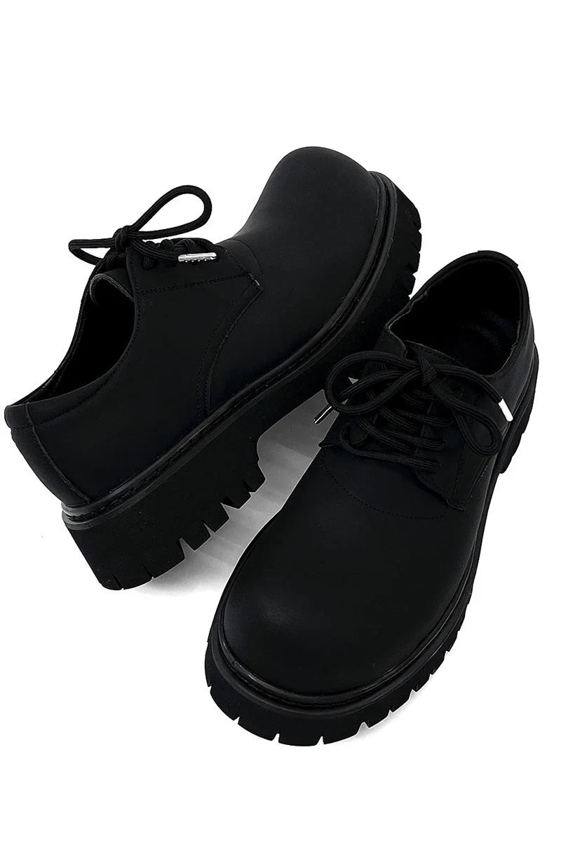 Chunky Black Matte and Glossy Platform Derby Shoes