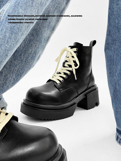 Matte Black Chunky Lace-Up Combat Boots