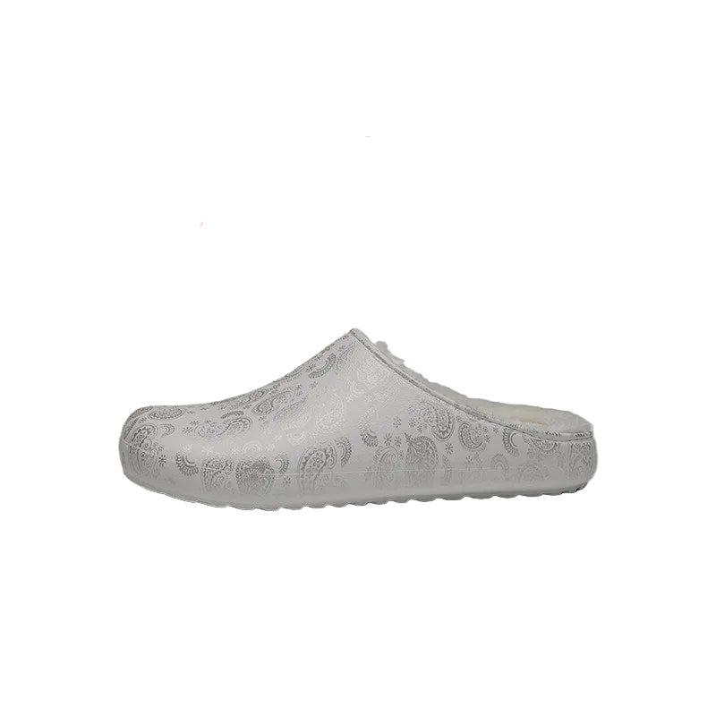 Paisley Print Fake Fur Lined Mules