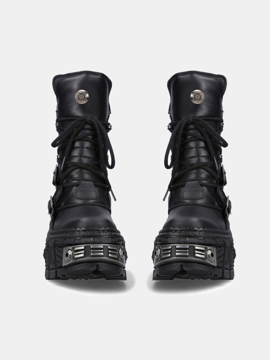 Multi belt gimmick design high-end black boots