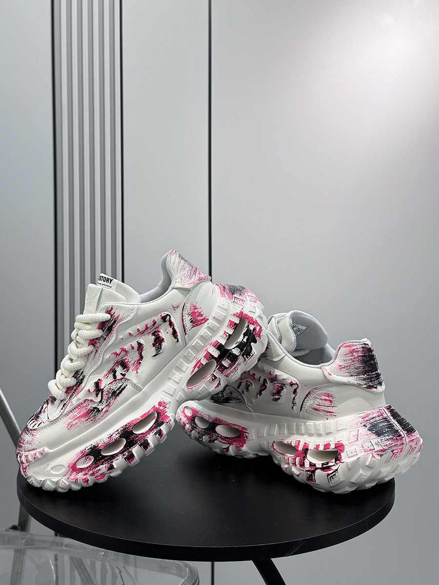 Paint Graffiti Print Chunky Sole Sneakers