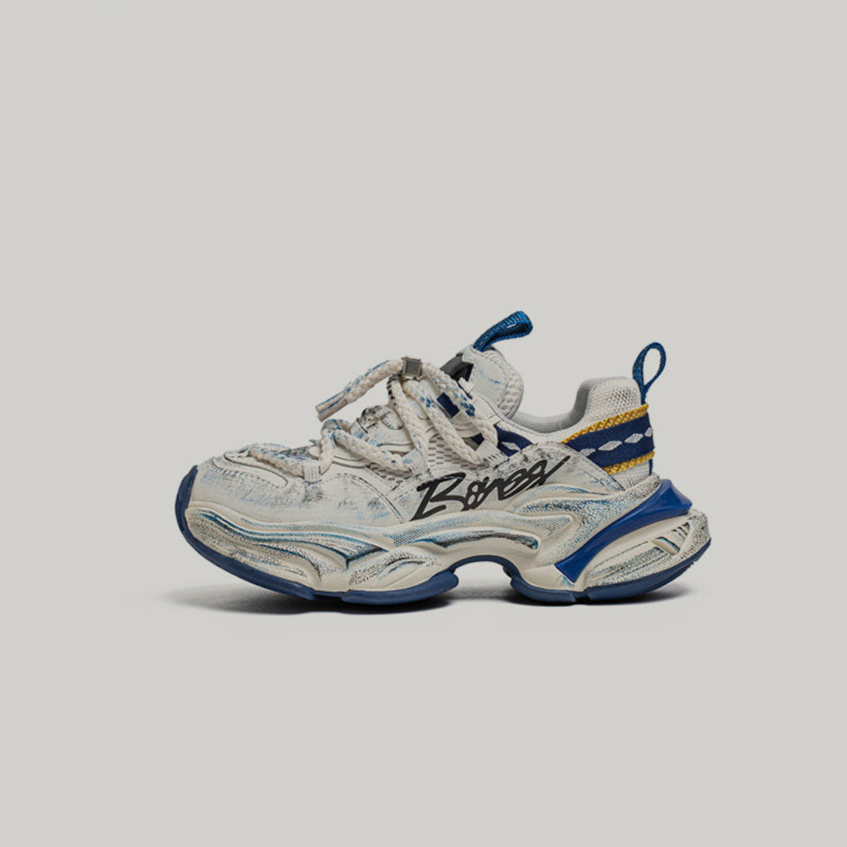 Layered Panel Graphic Chunky Lace-Up Sneakers