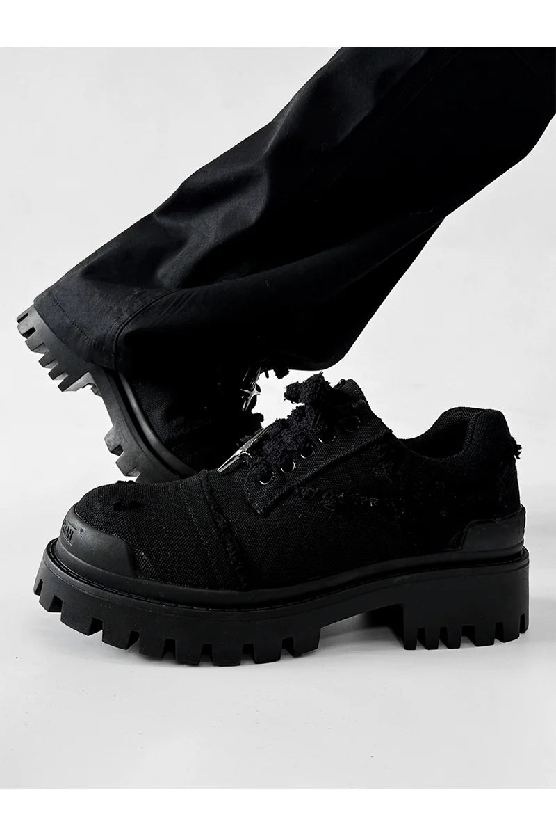 Chunky Black Canvas Platform Sneakers with Rugged Soles