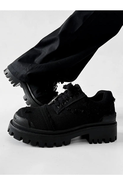 Chunky Black Canvas Platform Sneakers with Rugged Soles