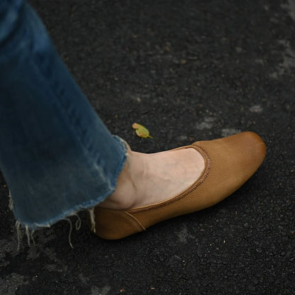 Brown Textured Leather Ballet Flat
