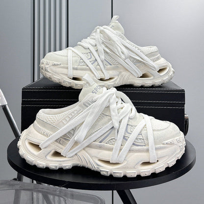 Mesh Rope Lace Chunky Sole Slip-On Shoes