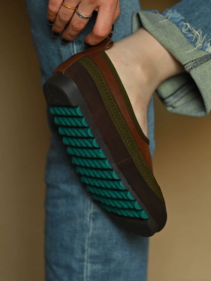 Brown Green Slip-On Comfort Shoes