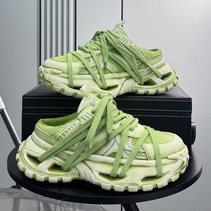 Mesh Rope Lace Chunky Sole Slip-On Shoes