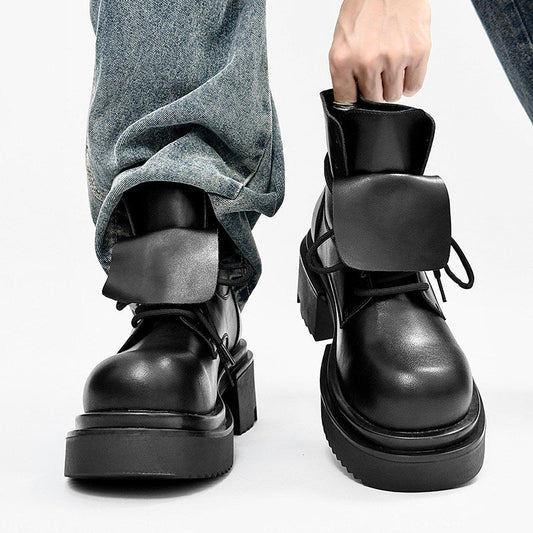 Chunky Platform Lace-Up Flap Boots