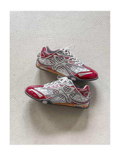 Silver Heart Mesh Retro Sneakers