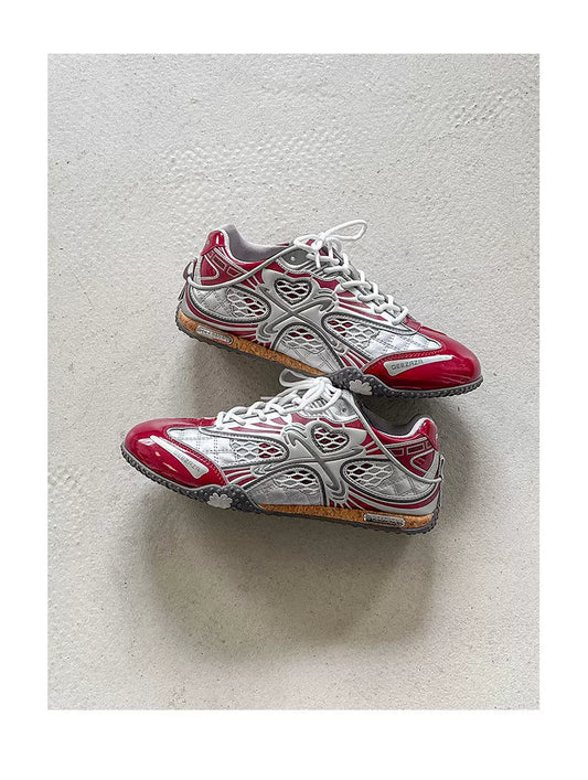 Silver Heart Mesh Retro Sneakers