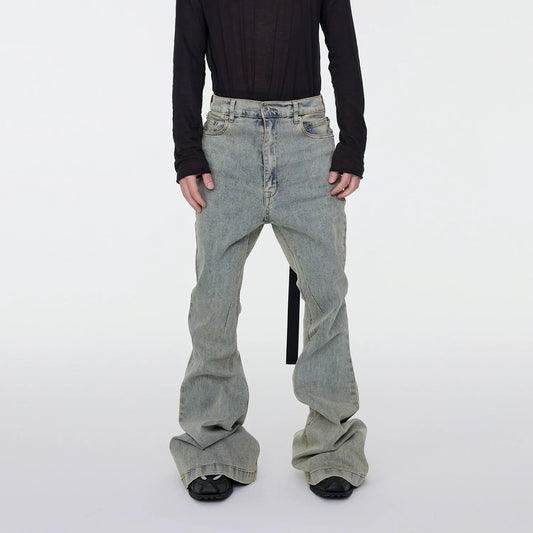 Washed Wrinkle Stacked Flare Denim Jeans