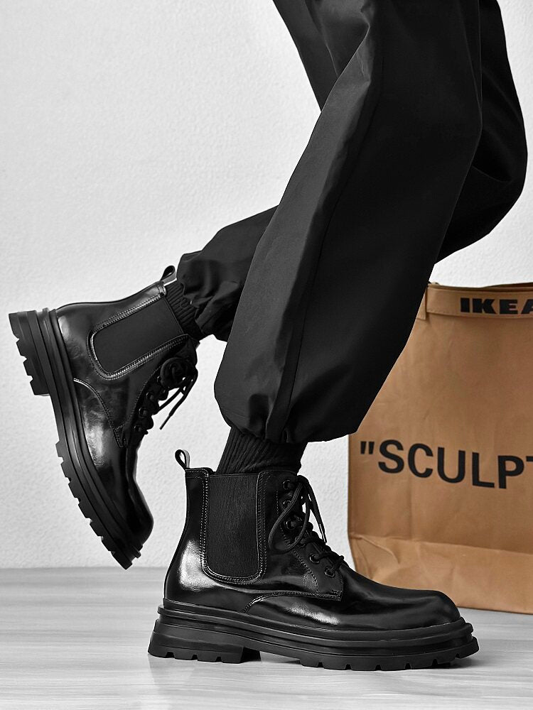 Glossy Chunky Lace-Up Boots