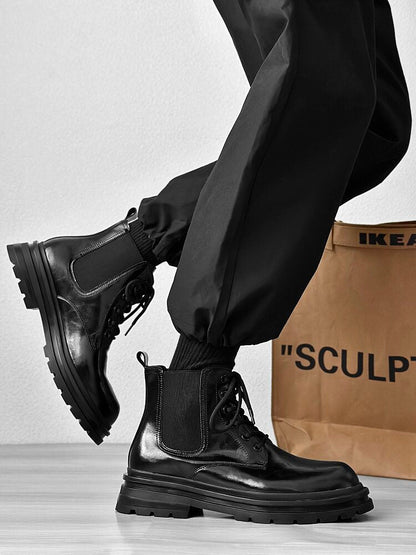 Glossy Chunky Lace-Up Boots