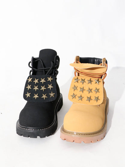 Star Studs Flap Lace-Up Boots