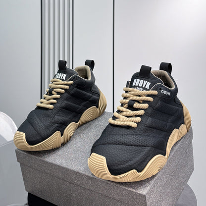 Platform Knit Chunky Lace-Up Sneakers