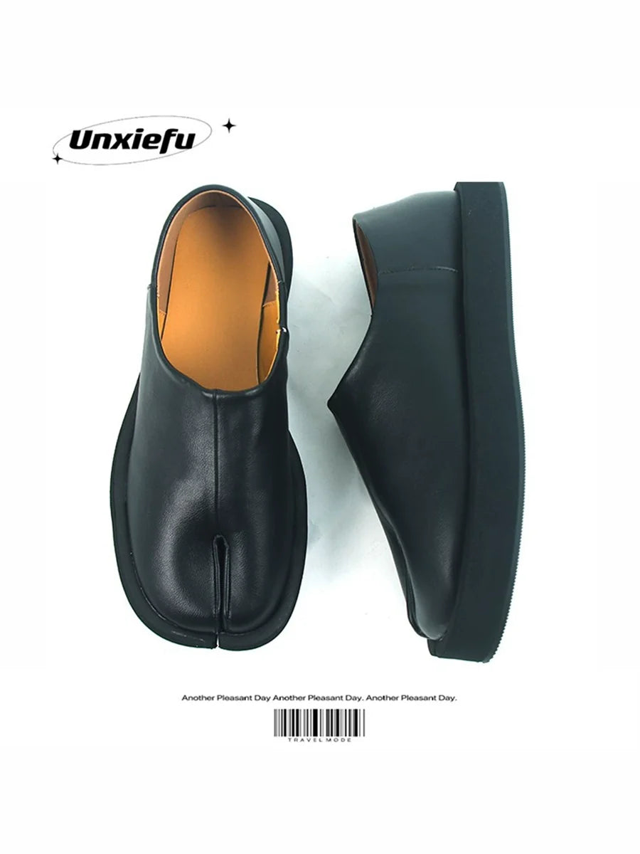 Chunky Sole Leather Tabi Slip-On Shoes