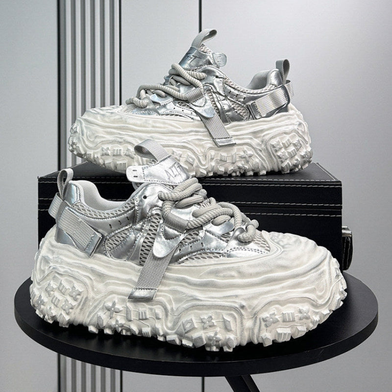 Metallic Strap Platform Chunky Sole Sneakers