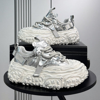 Metallic Strap Platform Chunky Sole Sneakers