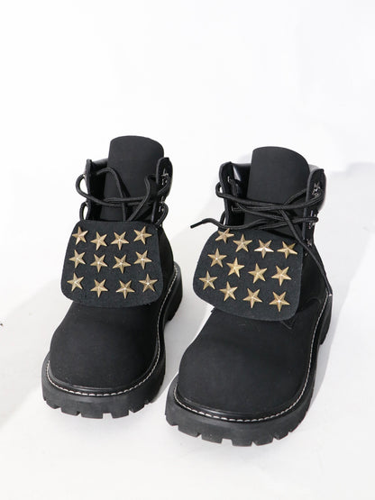 Star Studs Flap Lace-Up Boots