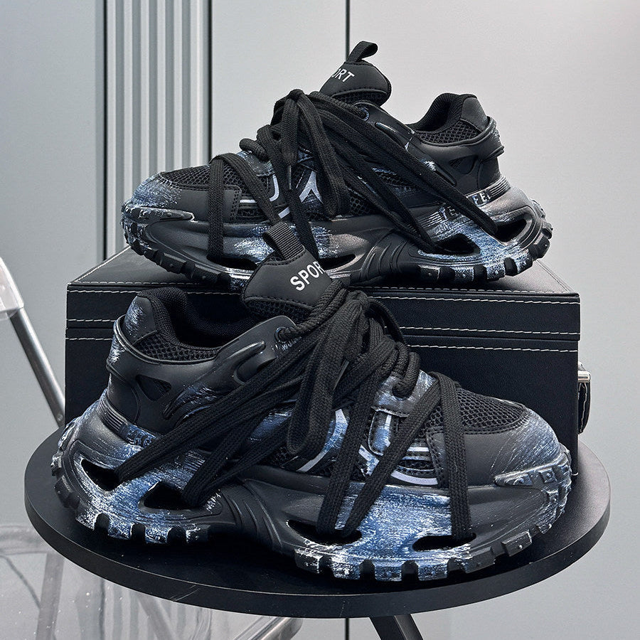 Paint Splash Rope Lace Chunky Sole Sneakers