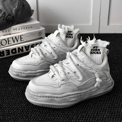 Ivory Distressed Chunky Lace-Up Sneakers