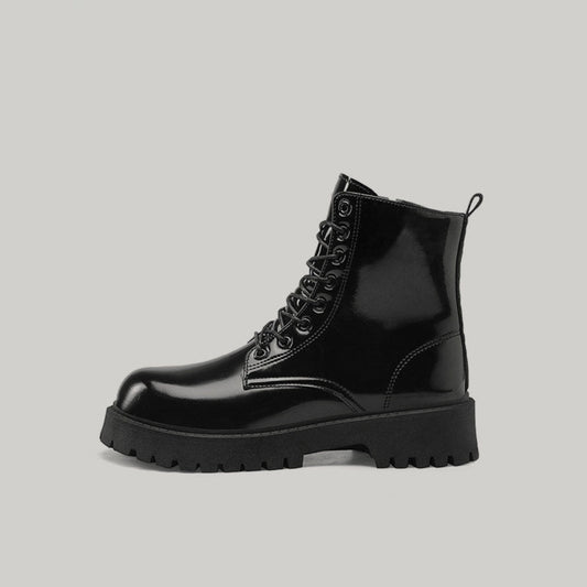 Glossy Platform Lace-Up Combat Boots