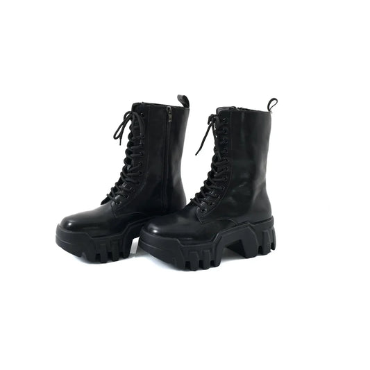 Round Toe Chunky Sole Tank Leather Martin Boots